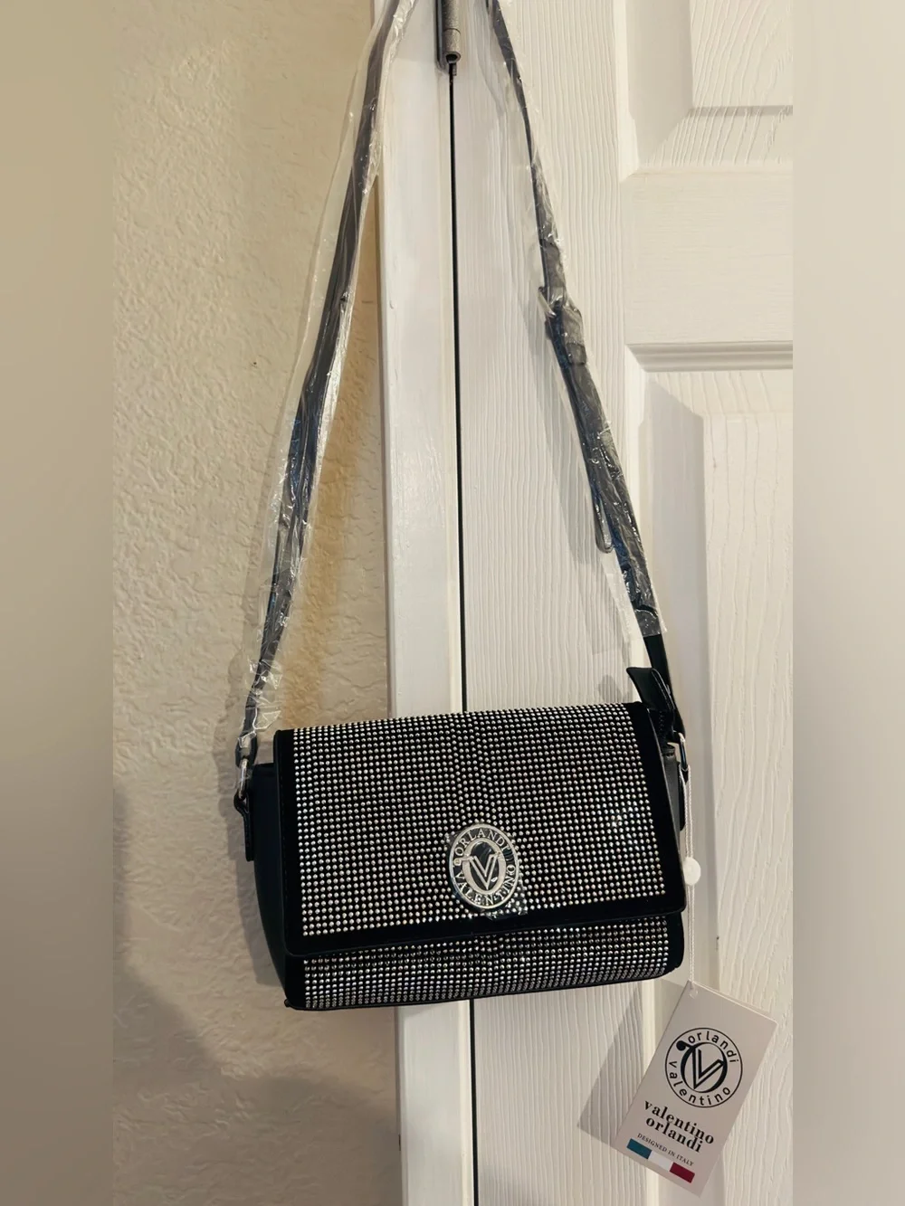 Valentino Orlandi Black and Silver Crystal-Embellished Crossbody